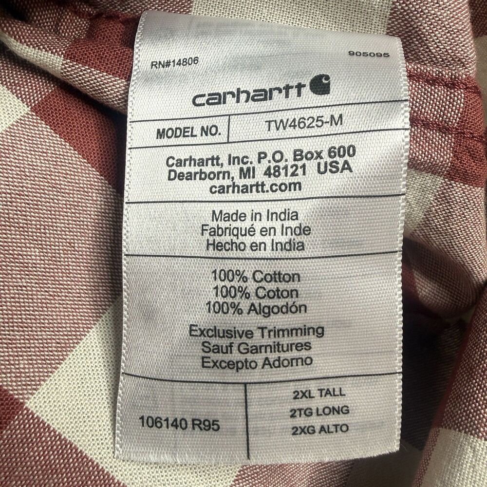 Carhartt Shirt Mens 2XL Tall Red Plaid Loose Fit Midweight Short Sleeve 106140 - Picture 12 of 12